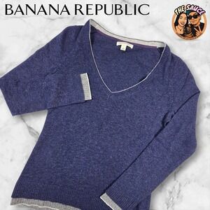 Banana‎ Republic Cashmere Wool V Neck Sweater Womens M Italian Yarn Blue Elegant